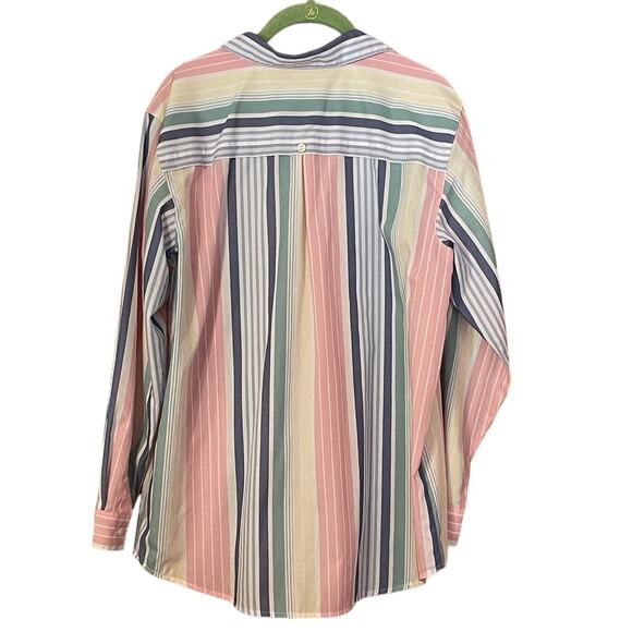 The Tog Shop Women's Oversized Long Sleeve Button Front Striped Blouse Large - Picture 2 of 7